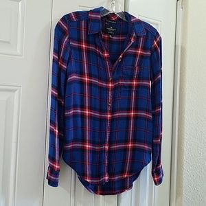 American Eagle Royal Blue Red Plaid Flannel
